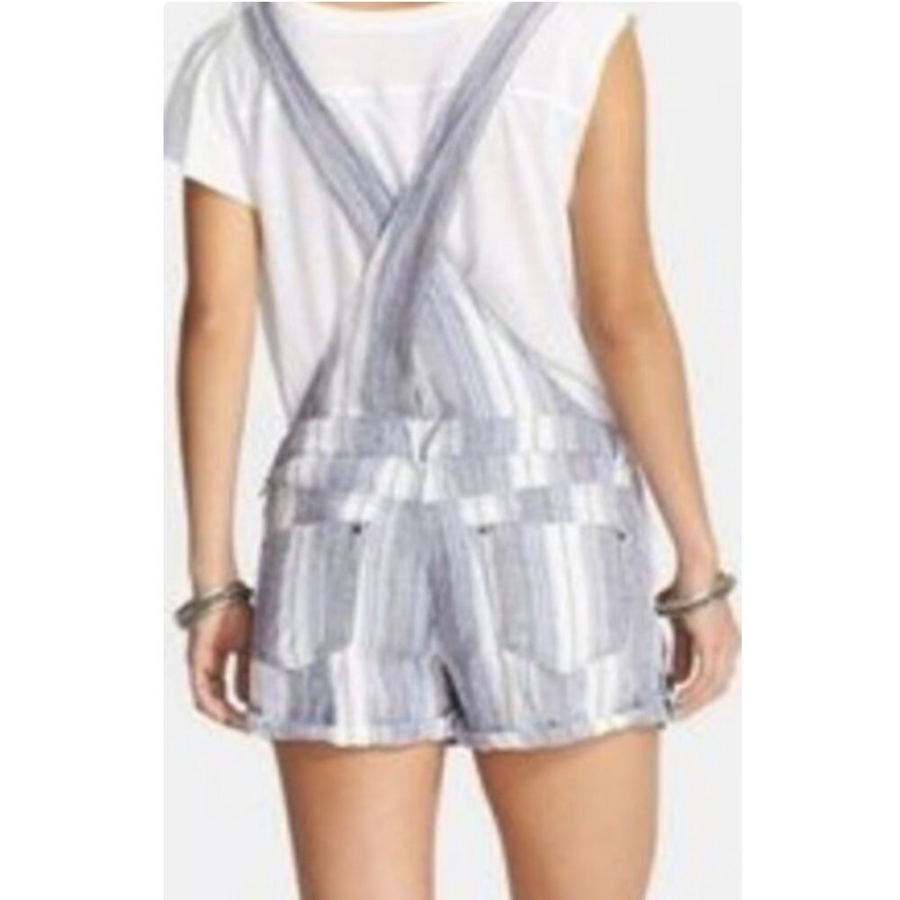 Free People Women's Striped‎ Denim Short Overalls Size 6 BOHO BEACH preowned - Picture 3 of 16